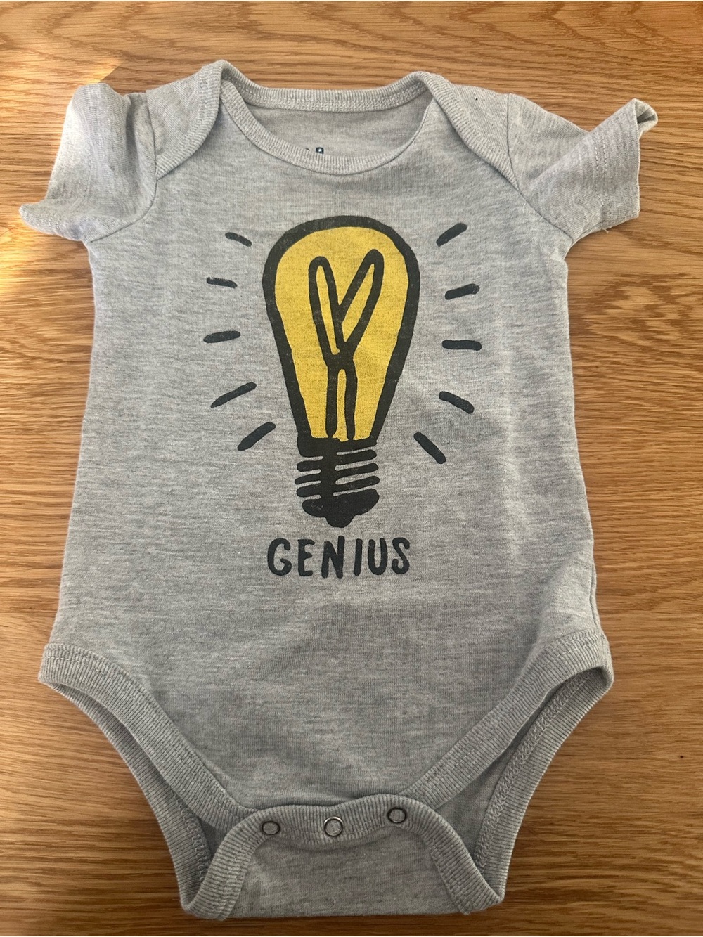 Junk Food Clothing Grey & Yellow 'Genius' Lightbulb Baby One-Piece